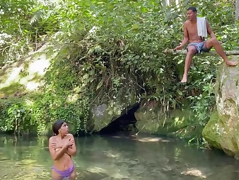 Saraymike gets her big funbags and squirt-fueled throat raw while taking a bath in the lake